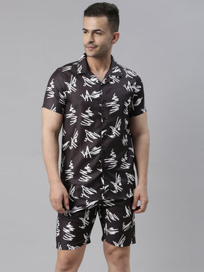 Scribble Black Night Suits Co-Ords Bushirt   