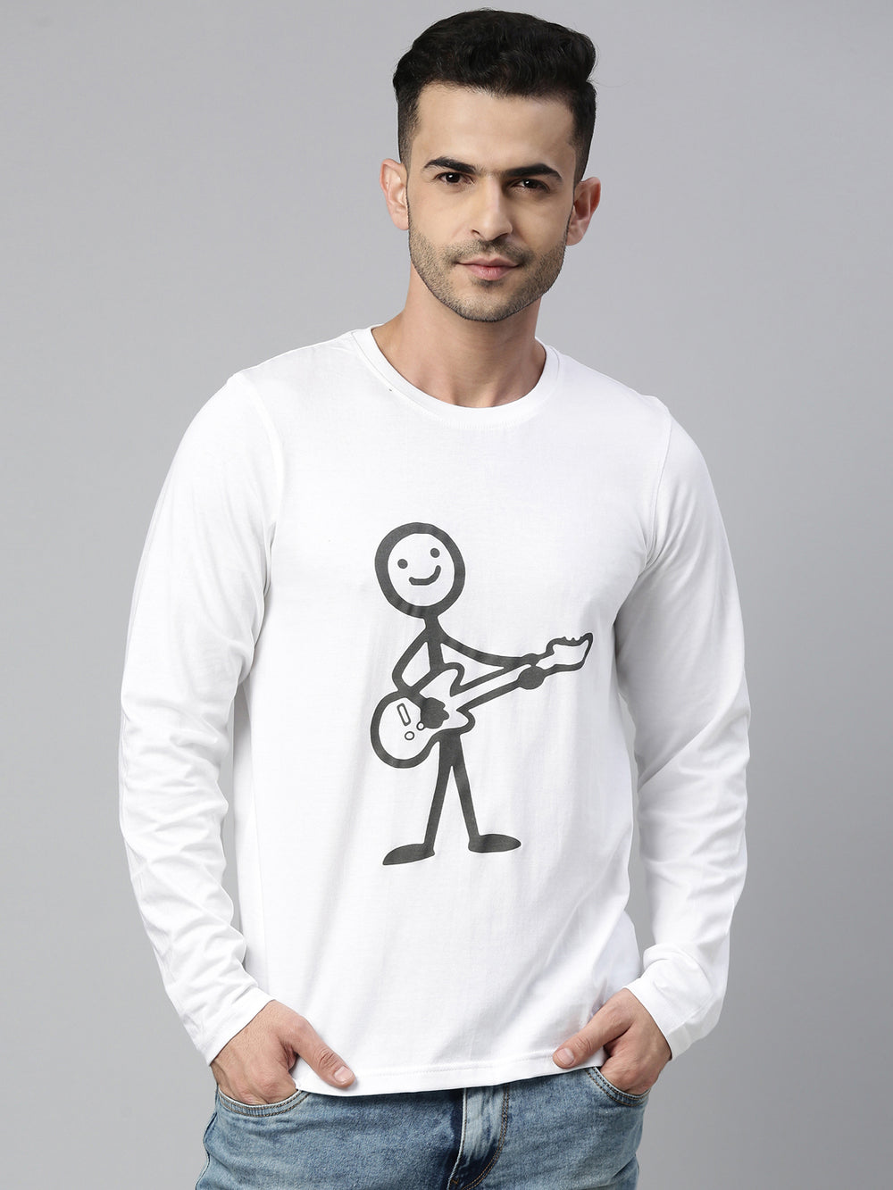 Guitar Boy White Full Sleeves T Shirt Full Sleeves Bushirt   