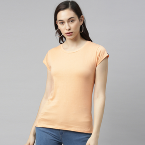 Light Peach Solid Women's T-shirt Women's Plain T-Shirt Bushirt   