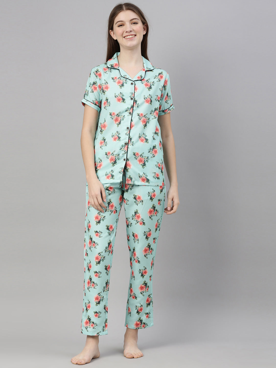Darcey Rose Sea Green Women's Night Suits Women's Night Suit Bushirt   