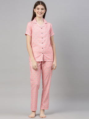 Love Letter Light Peach Women's Night Suits Women's Night Suit Bushirt   