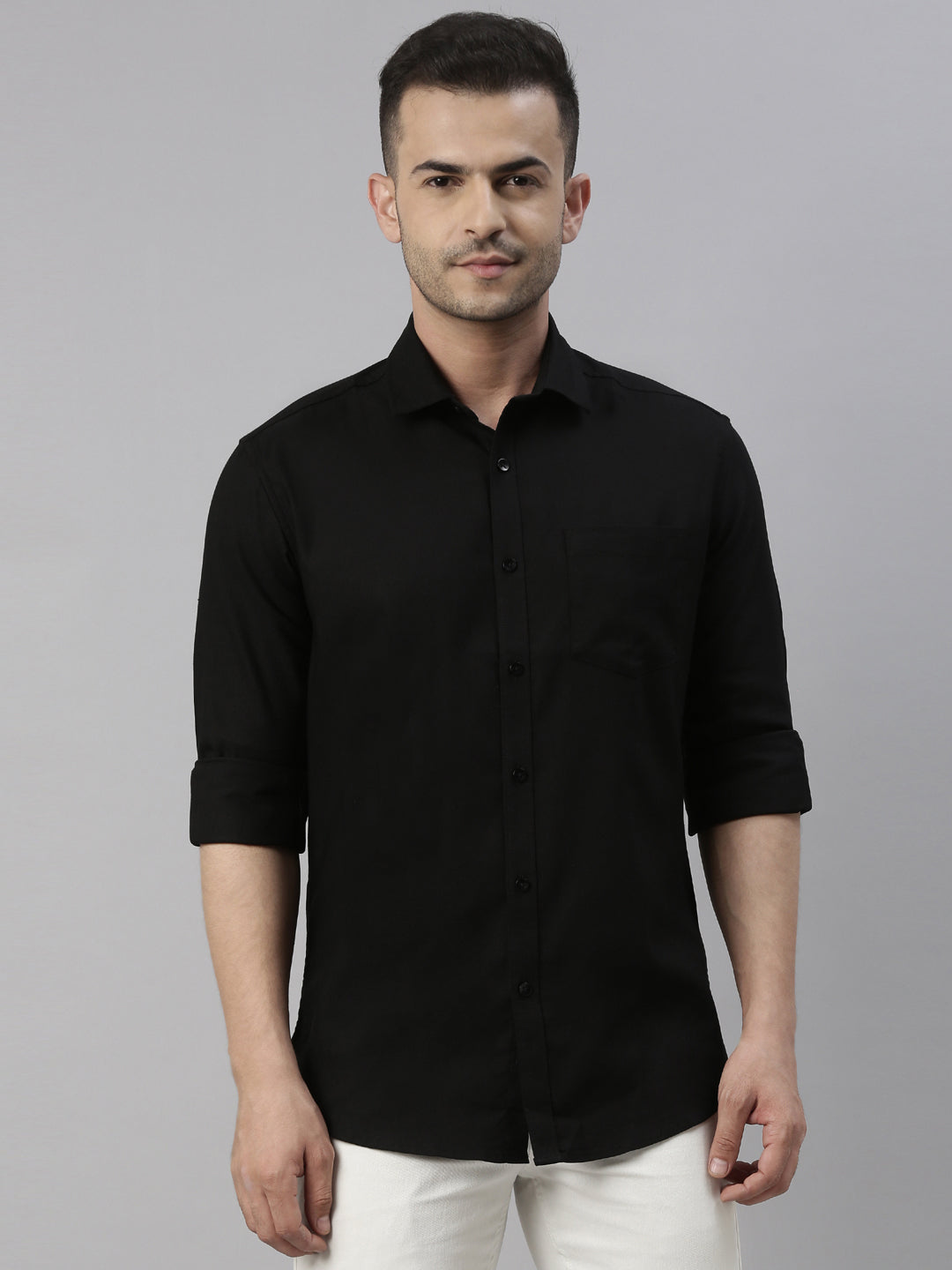 Black Solid Casual Shirt Solid Shirt Bushirt   