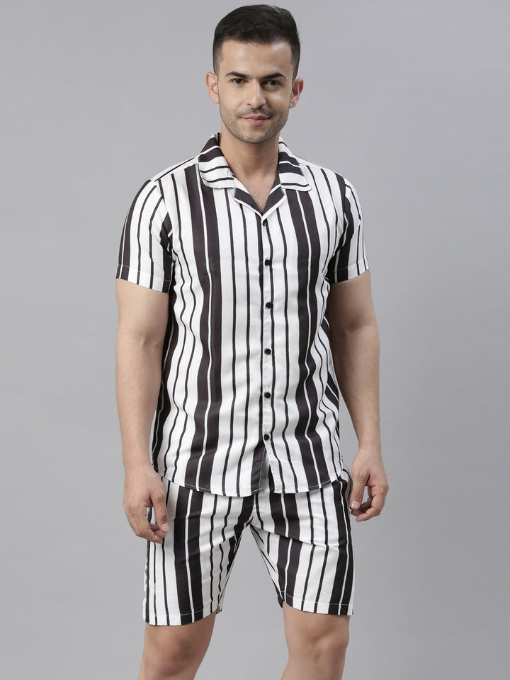 Spruce White Stripe Night Suits Co-Ords Bushirt   