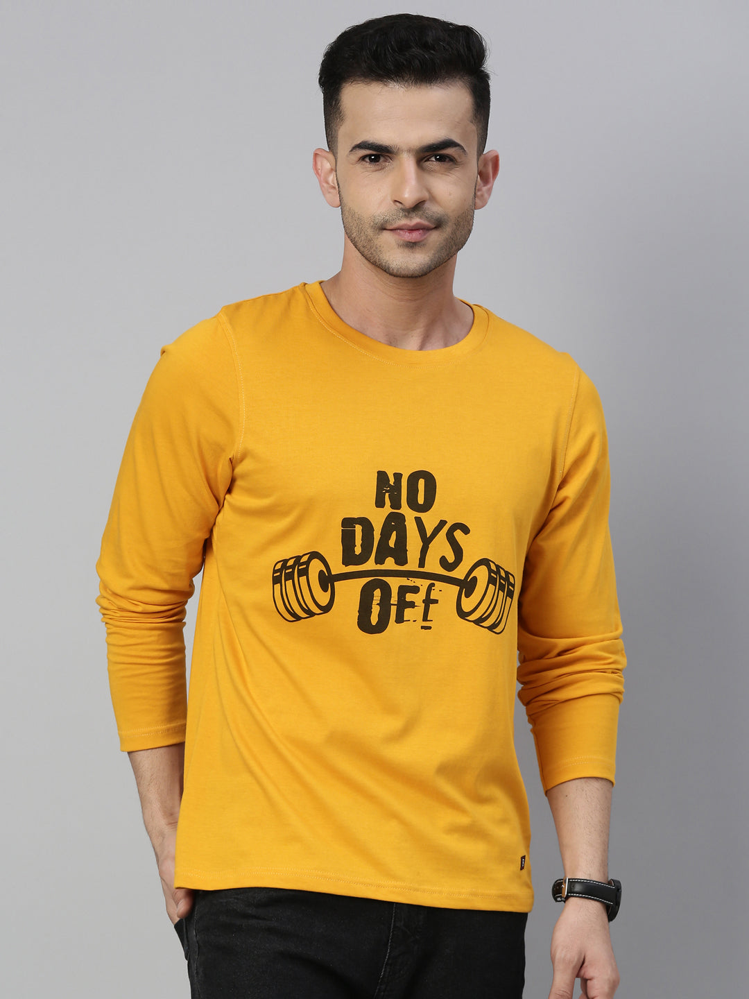 No Day Off Mustard Full Sleeves T Shirt Full Sleeves Bushirt   