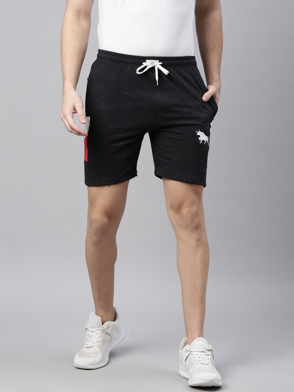 Charcoal Grey Side Block Print Shorts Men's Shorts Bushirt   