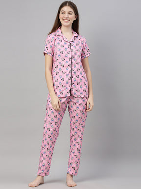 Mickey Mouse Pale Pink Women's Night Suits Women's Night Suit Bushirt   