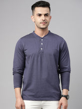 Denim Blue Full Sleeves Henley T Shirt Full Sleeves Bushirt   