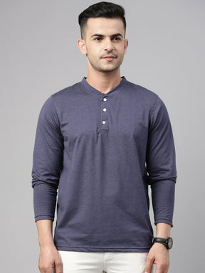 Denim Blue Full Sleeves Henley T Shirt Full Sleeves Bushirt   