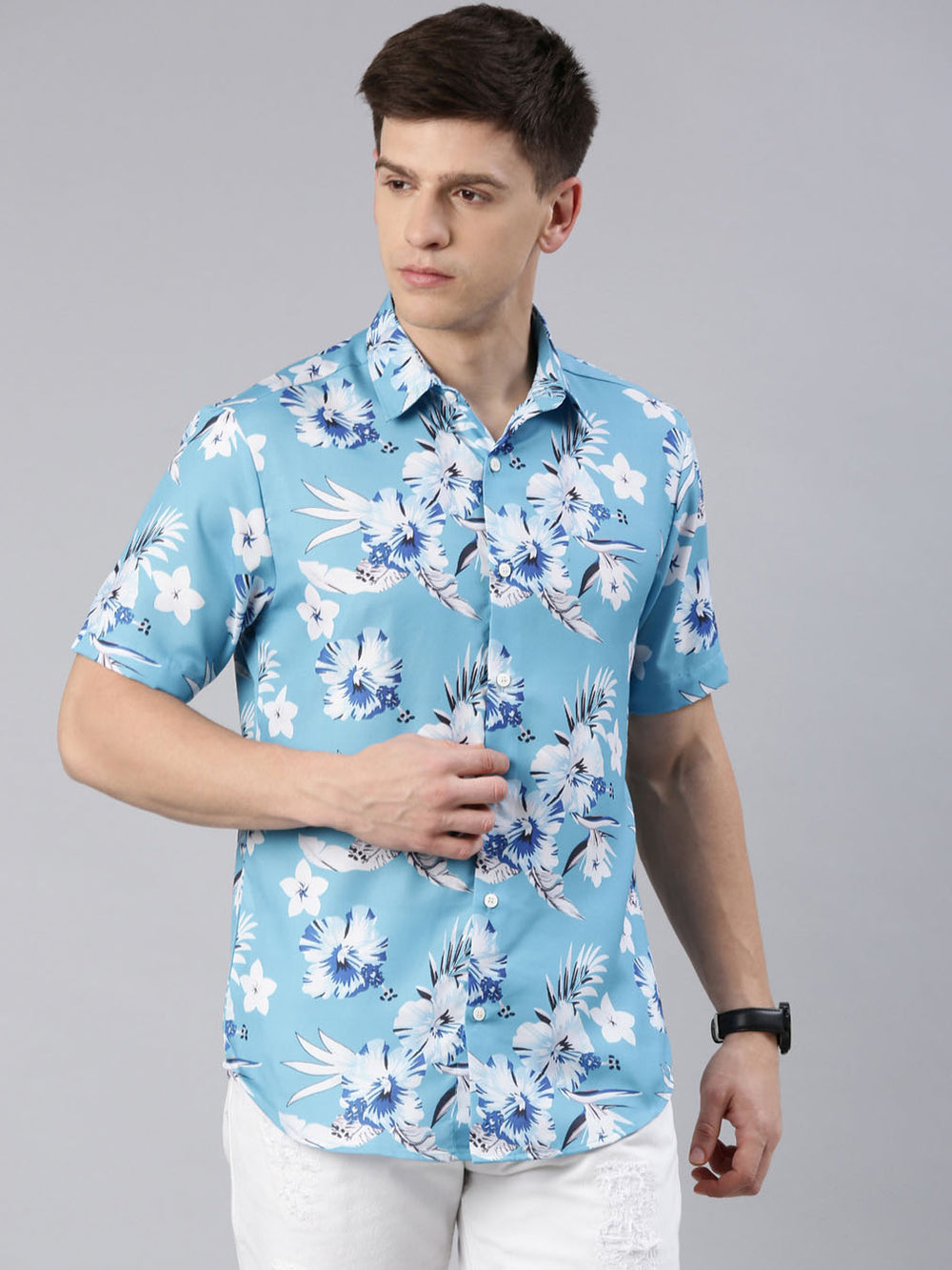 Delicosa Sky Blue Shirt Printed Shirt Bushirt   