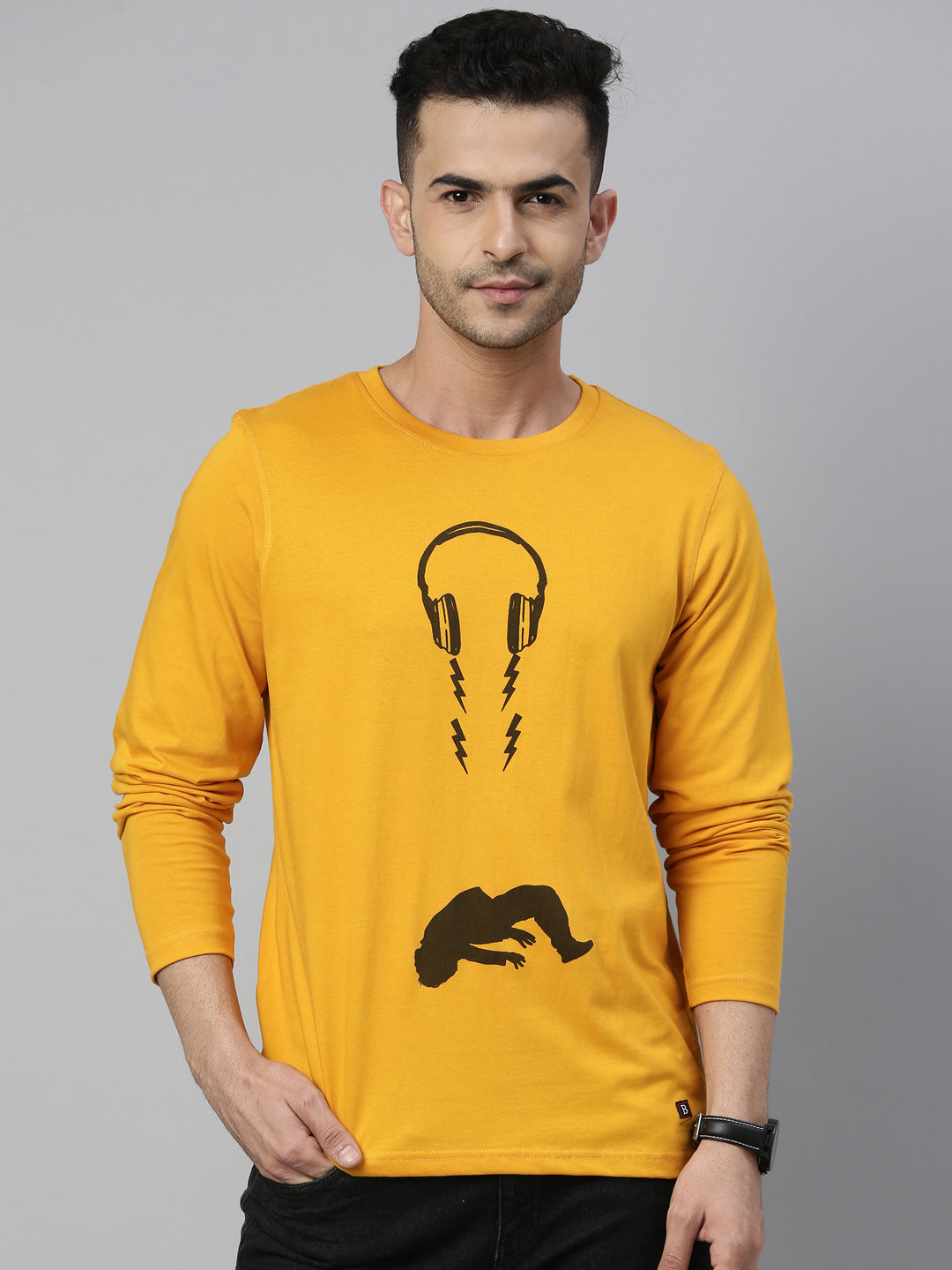 Head Phone Mustard Full Sleeves T Shirt Full Sleeves Bushirt   