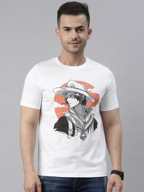 Fire Fist - One Piece White Anime T-Shirt Graphic T-Shirts Bushirt   