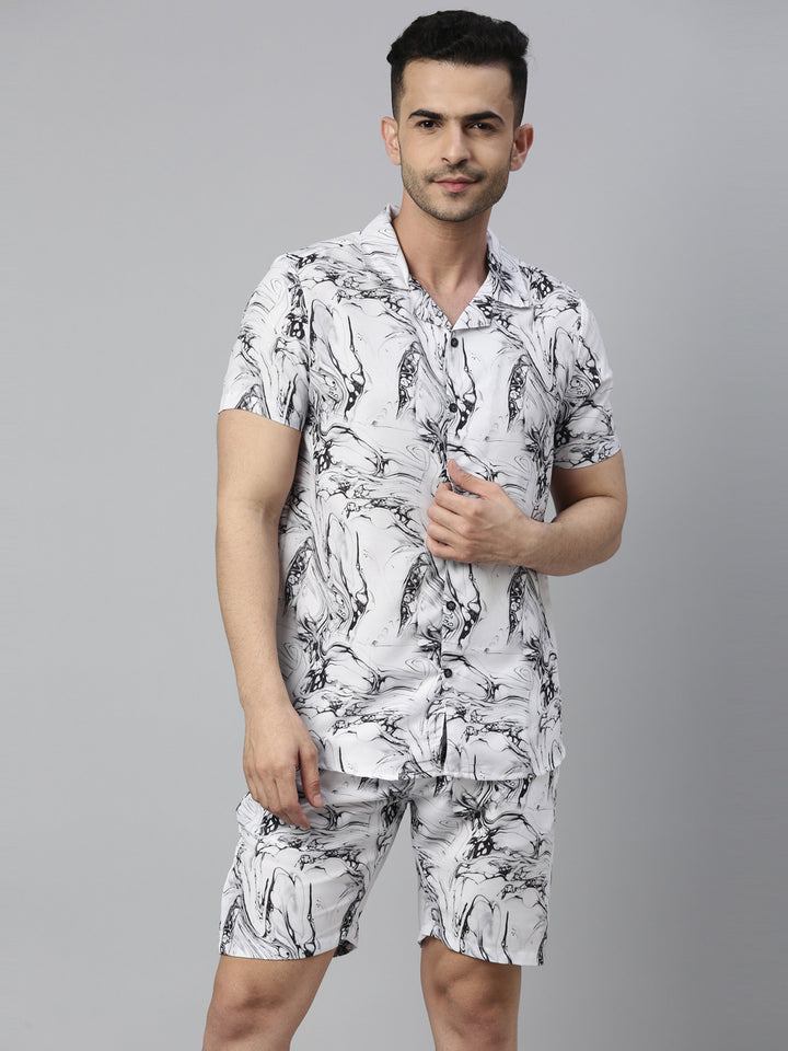 Marble White Co-Ords Regular Size Co-Ords Bushirt   