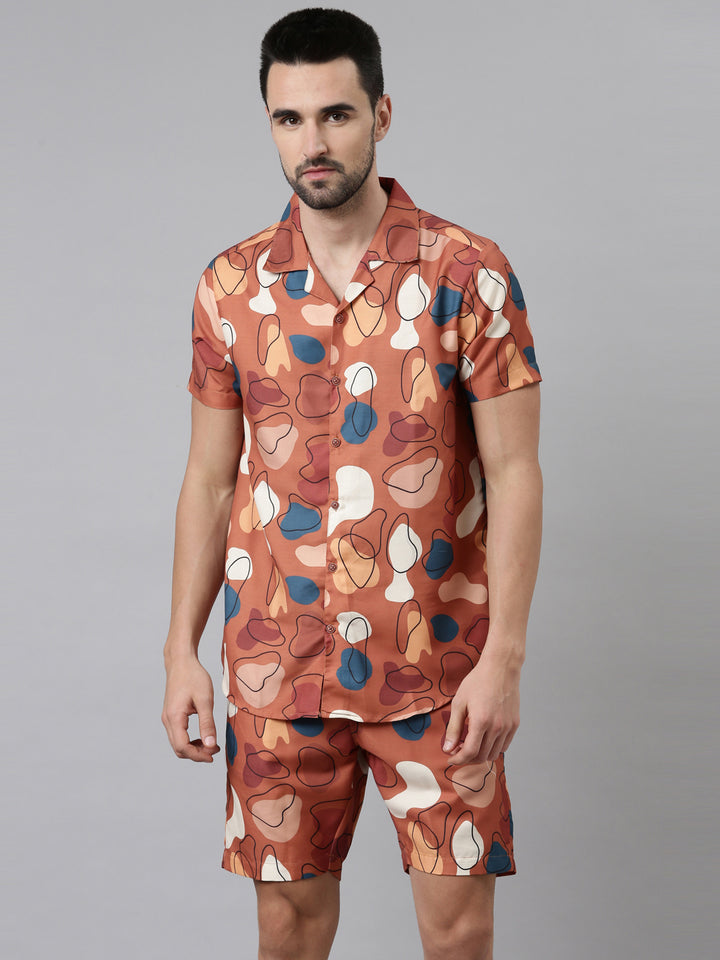 Caramel Printed Co-Ords Regular Size Co-Ords Bushirt   