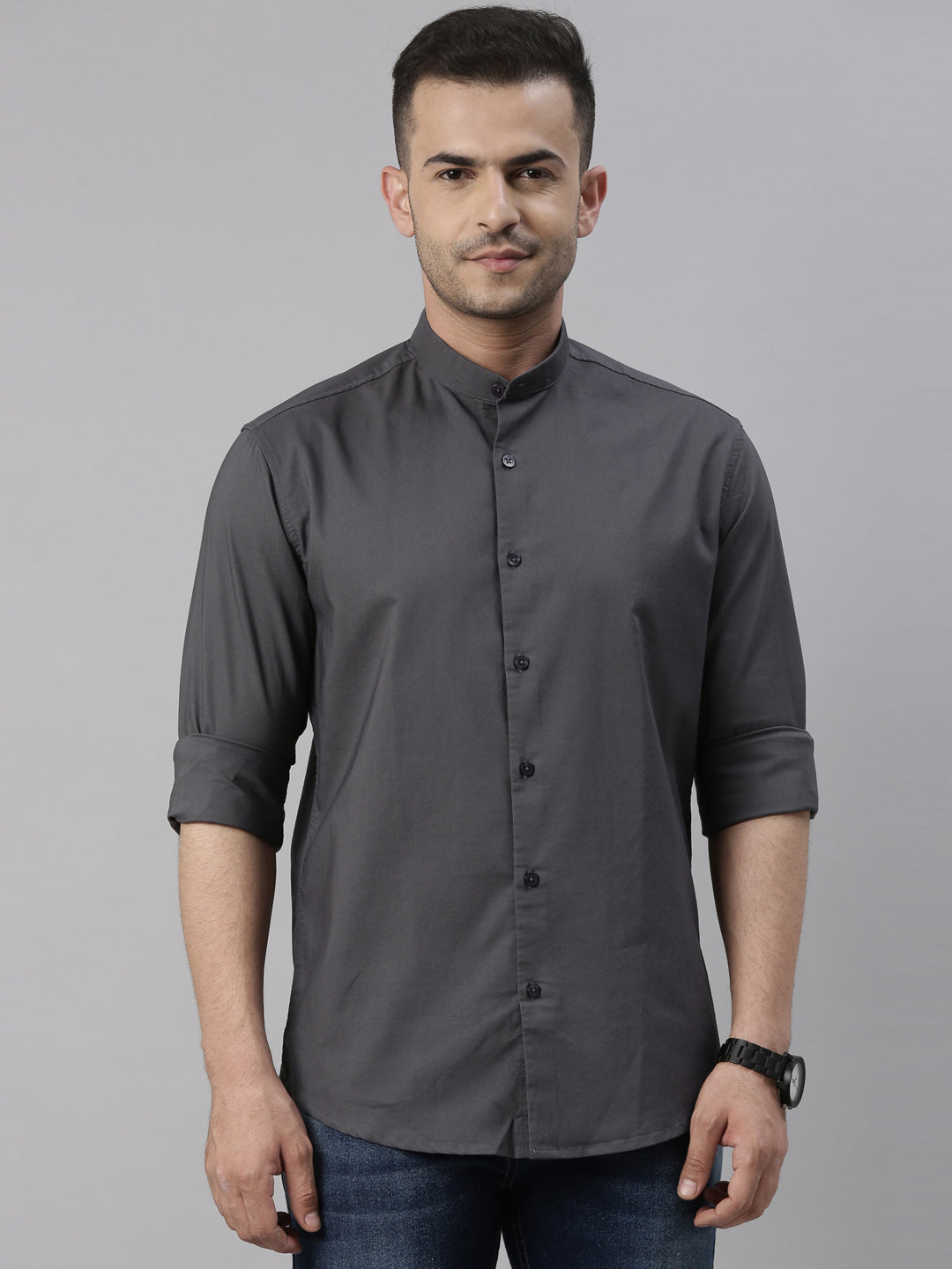 Buy Steel Grey Chinese Collar Shirt for Men Online โ Bushirt