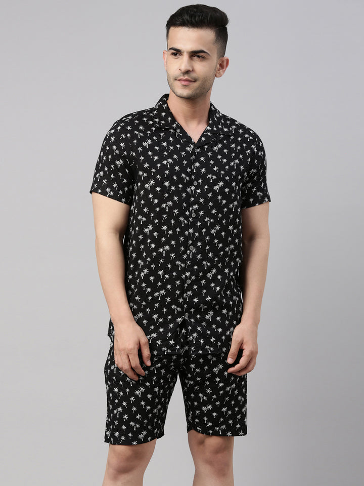 Palm Tree Printed Black Co-Ords Co-Ords Bushirt   