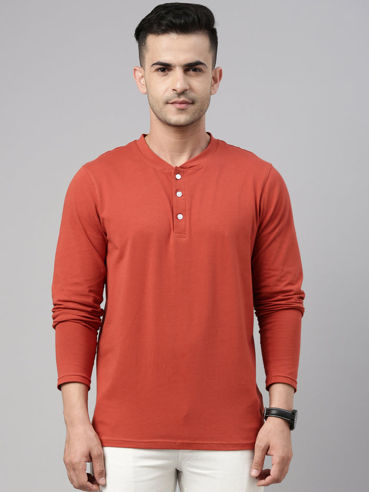 Rust Full Sleeves Henley T Shirt Full Sleeves Bushirt   