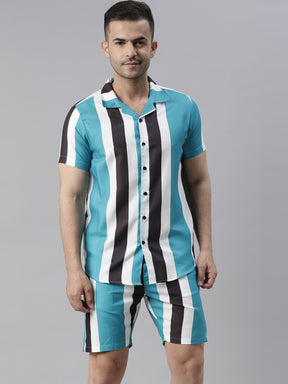 Spruce Blue Stripe Night Suits Co-Ords Bushirt   