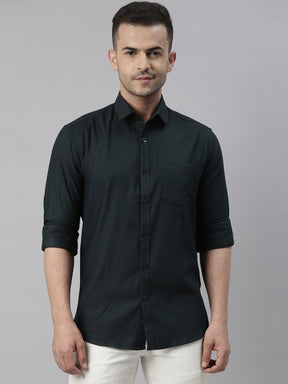 Bottle Green Solid Casual Shirt Solid Shirt Bushirt   