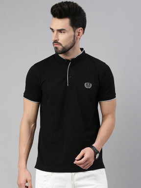 Black Chinese Collar Polo T-shirt Polo Tees Bushirt   