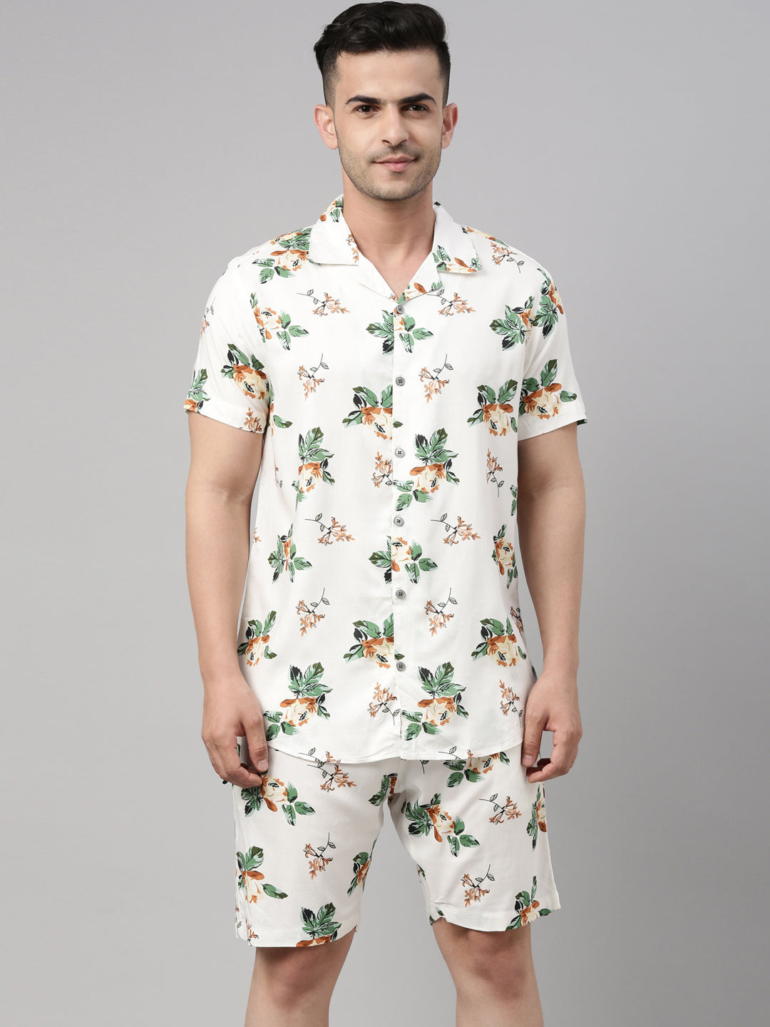 Floral Printed Ivory Co-Ords Co-Ords Bushirt   
