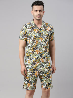 Floral Printed White Co-Ords Co-Ords Bushirt   