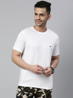 White Solid Half Sleeve T-Shirt Plain T-Shirts Bushirt   