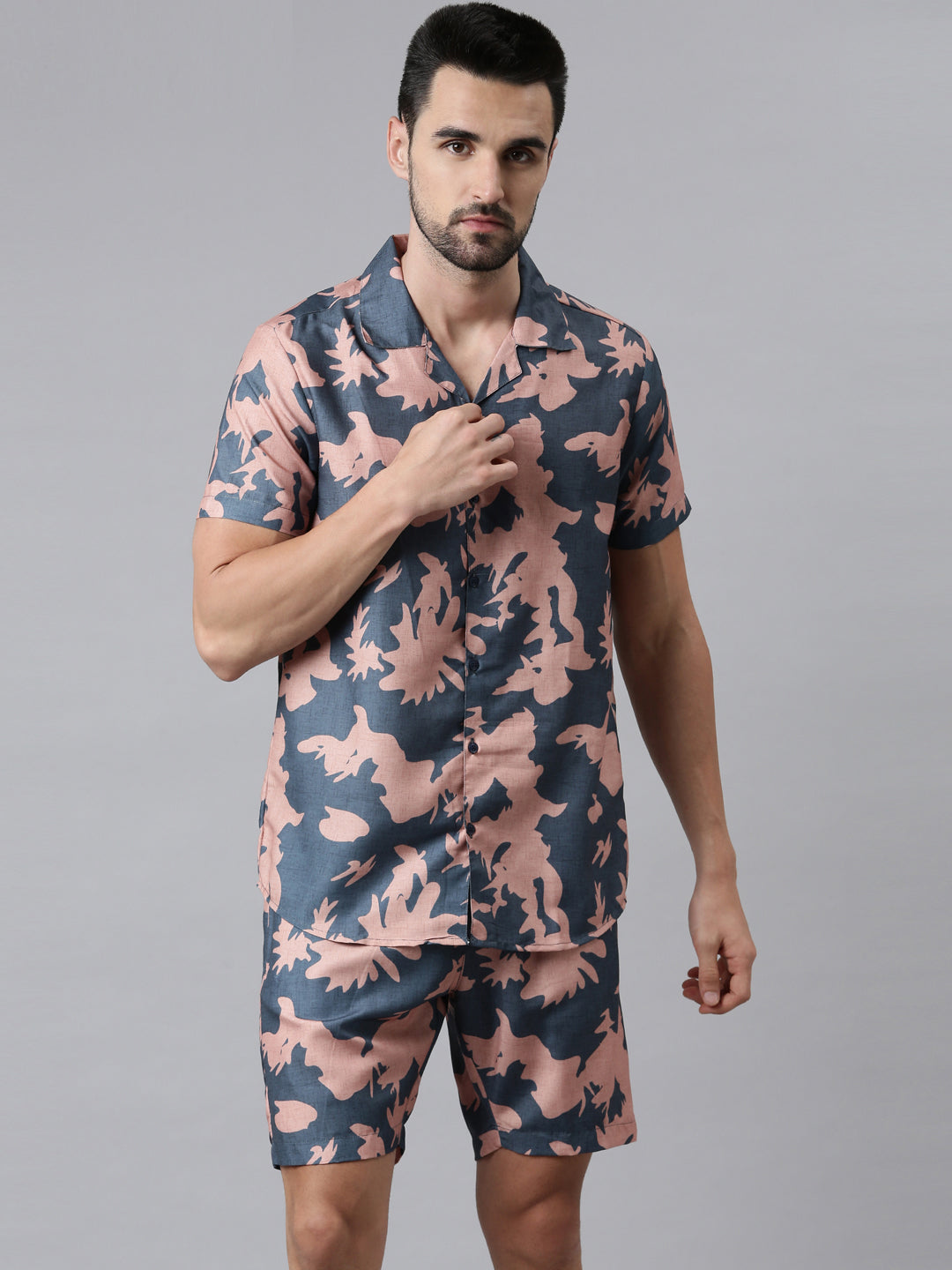 Slate Blue Printed Co-Ords Co-Ords Bushirt   