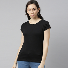 Black Solid Women's T-Shirt Women's Plain T-Shirt Bushirt   
