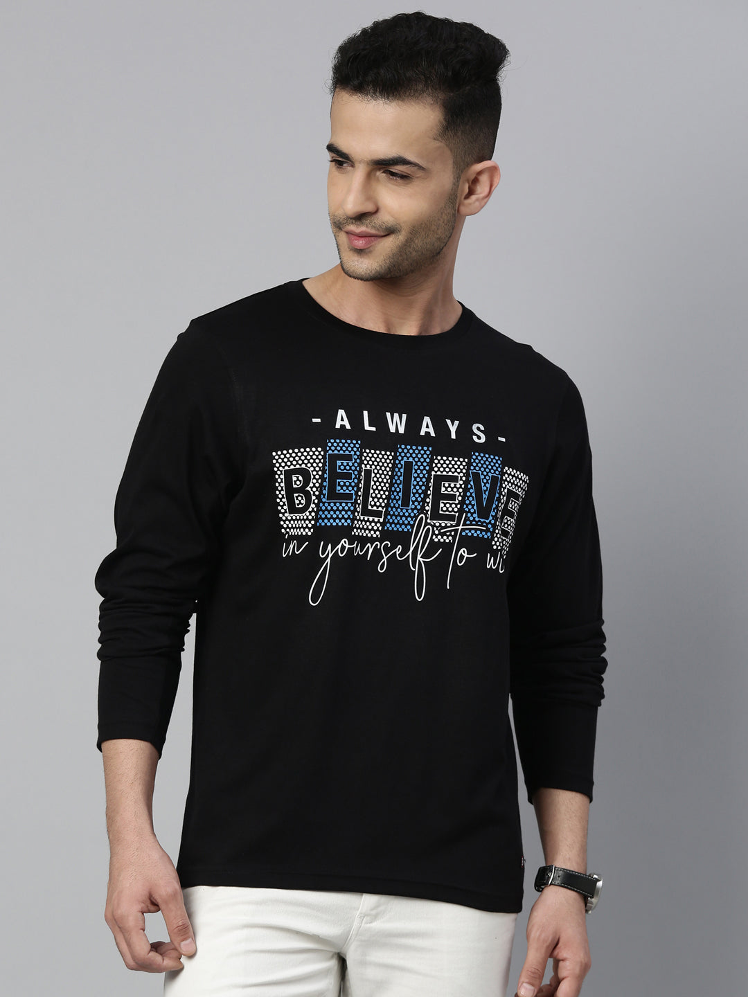 Believe Black Full Sleeves T Shirt Full Sleeves Bushirt   