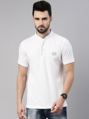 White Chinese Collar polo T-Shirt Polo Tees Bushirt   