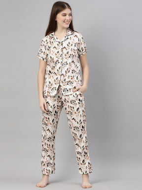 All Over Printed Ivory Women's Night Suits Women's Night Suit Bushirt   