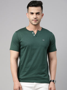 Bottle Green Half Sleeves Henley T Shirt Henley T Shirt Bushirt   