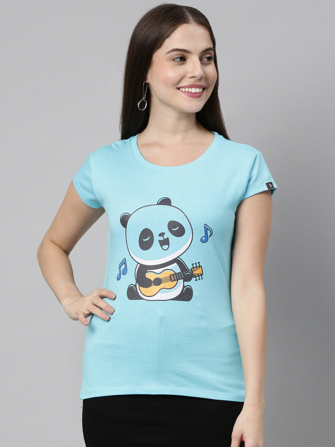 Music Panda T-Shirt Women's Graphic Tees Bushirt   