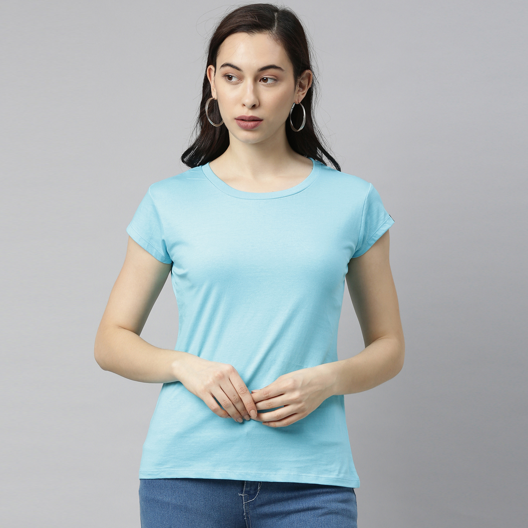 Cadded Blue Solid Women's T-Shirt Women's Plain T-Shirt Bushirt   