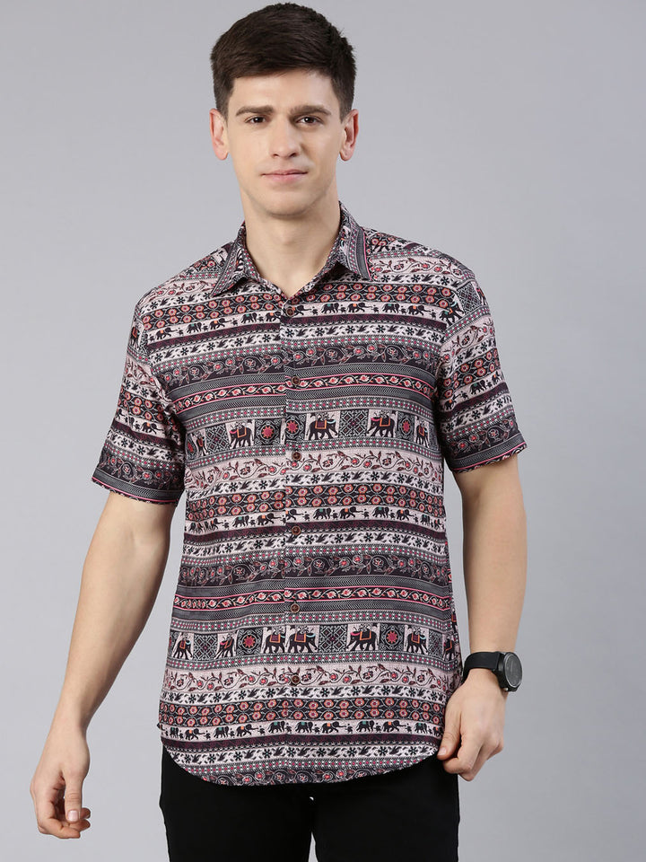 Ethnic Tribe Brown Shirt Printed Shirt Bushirt   