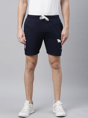 Navy Blue Side Block Print Shorts Men's Shorts Bushirt   