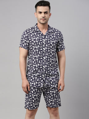 Printed Navy Blue Co-Ords Co-Ords Bushirt   