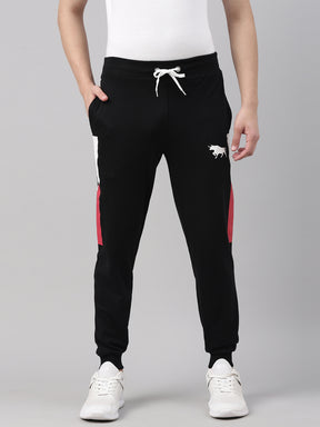 Black Solid Side Block Joggers Men's Joggers Bushirt   