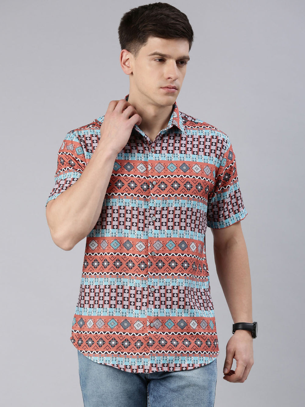 Mandala Orange Shirt Printed Shirt Bushirt   