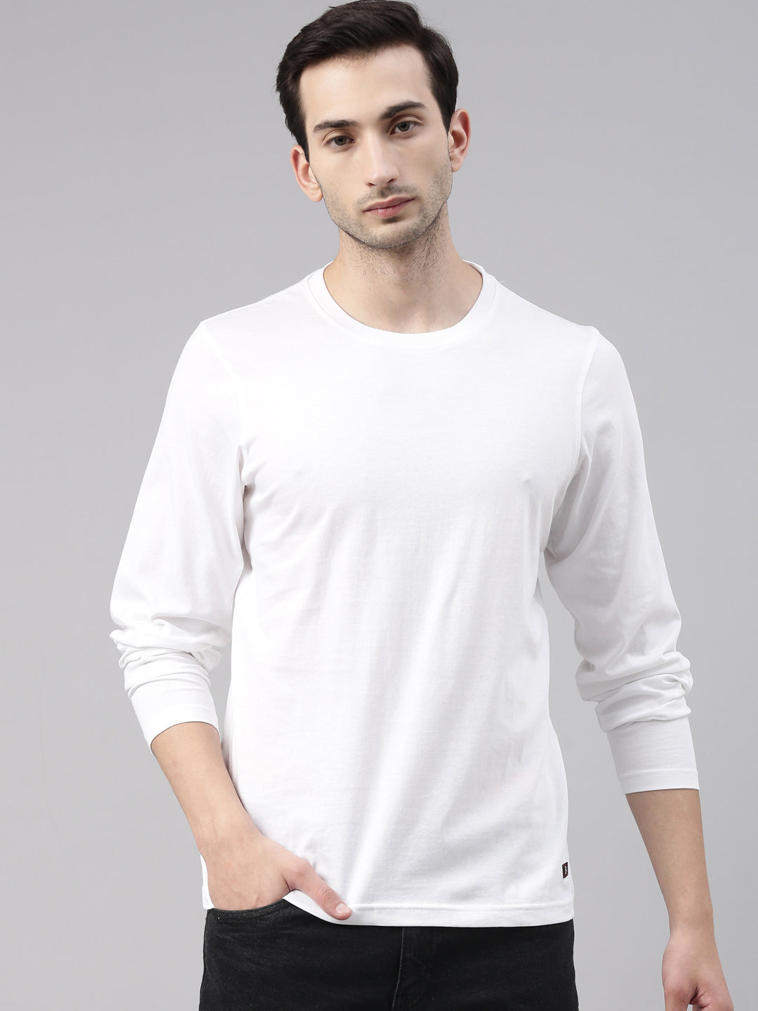 White Solid Full Sleeves T-Shirt Full Sleeves Bushirt   