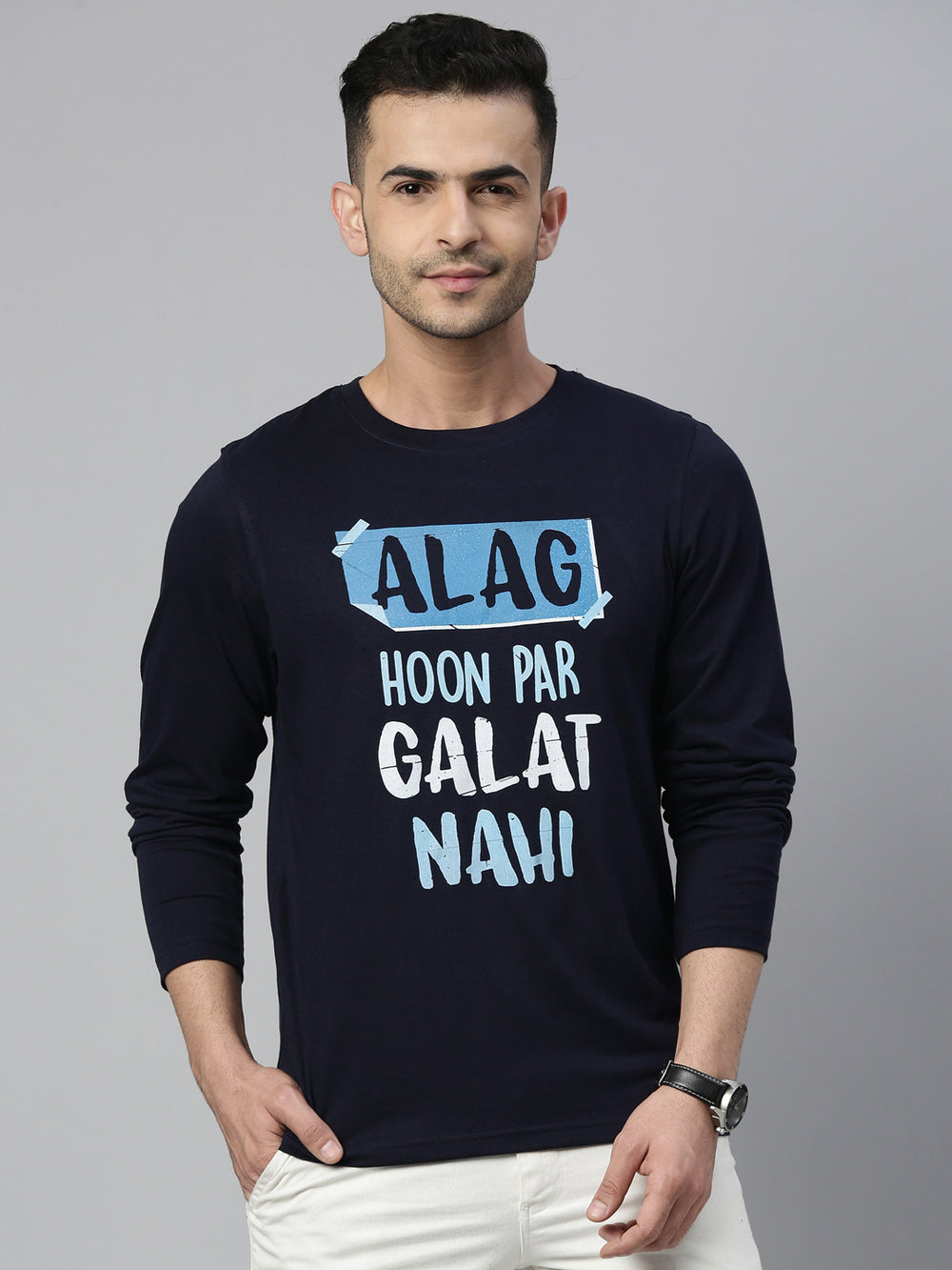 Alag Hoon Par Navy Blue Full Sleeves T Shirt Full Sleeves Bushirt   