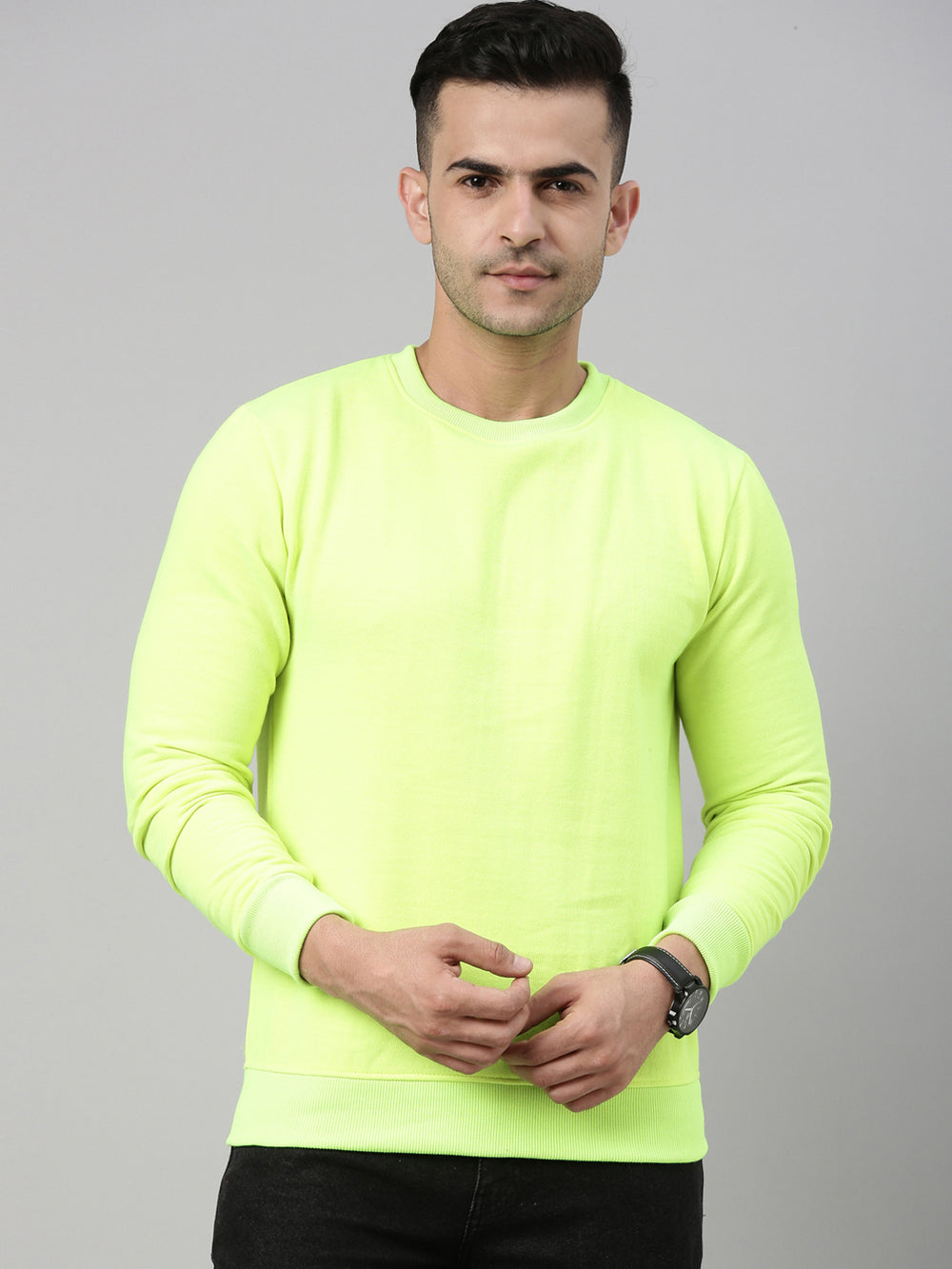 Neon Green Solid Sweatshirt Sweatshirt Bushirt   