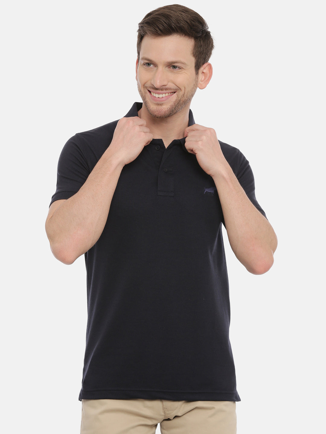 Navy Blue Polo Neck T-Shirt Polo Tees Bushirt   