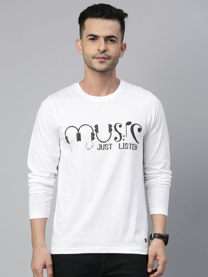 Music White Full Sleeves T Shirt Full Sleeves Bushirt   