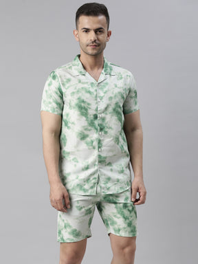 Tie Dye Green Night Suits Co-Ords Bushirt   