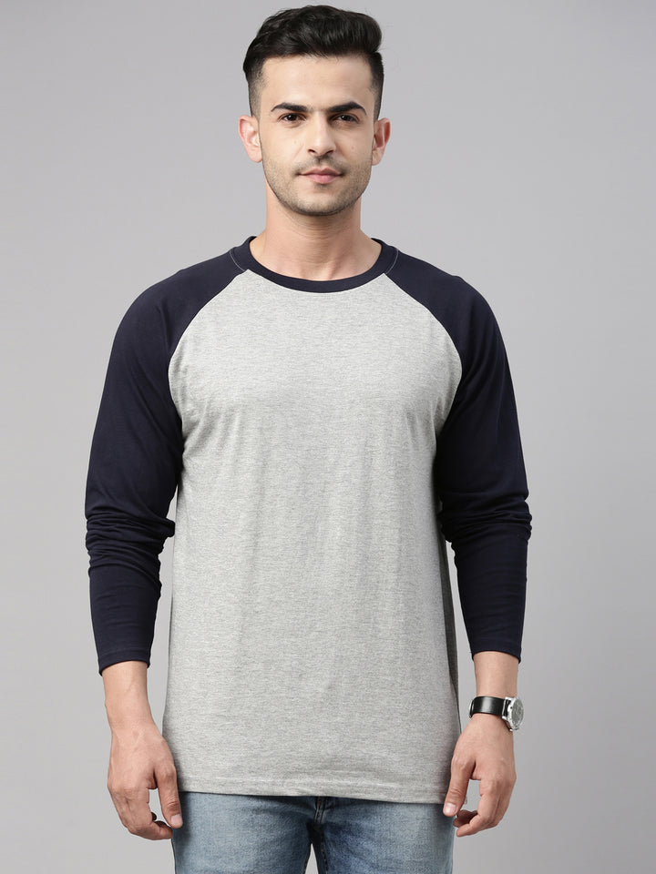 Mélange Grey Solid Raglan T Shirt Full Sleeves Bushirt   