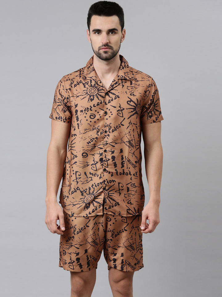 Brown Printed Co-Ords Co-Ords Bushirt   