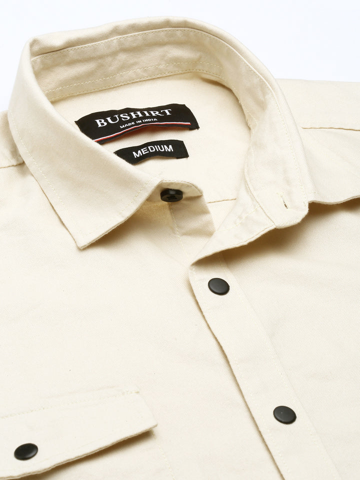 Cream Cargo  Shirt Solid Shirt Bushirt   