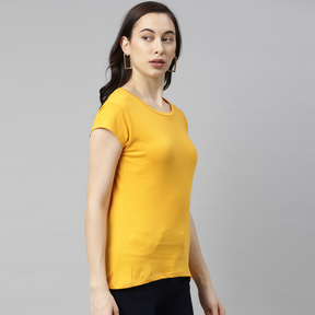 Mustard  Solid Women's T Shirt Women's Plain T-Shirt Bushirt   