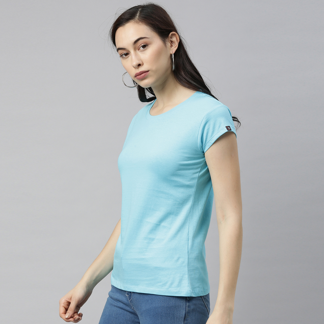 Cadded Blue Solid Women's T-Shirt Women's Plain T-Shirt Bushirt   